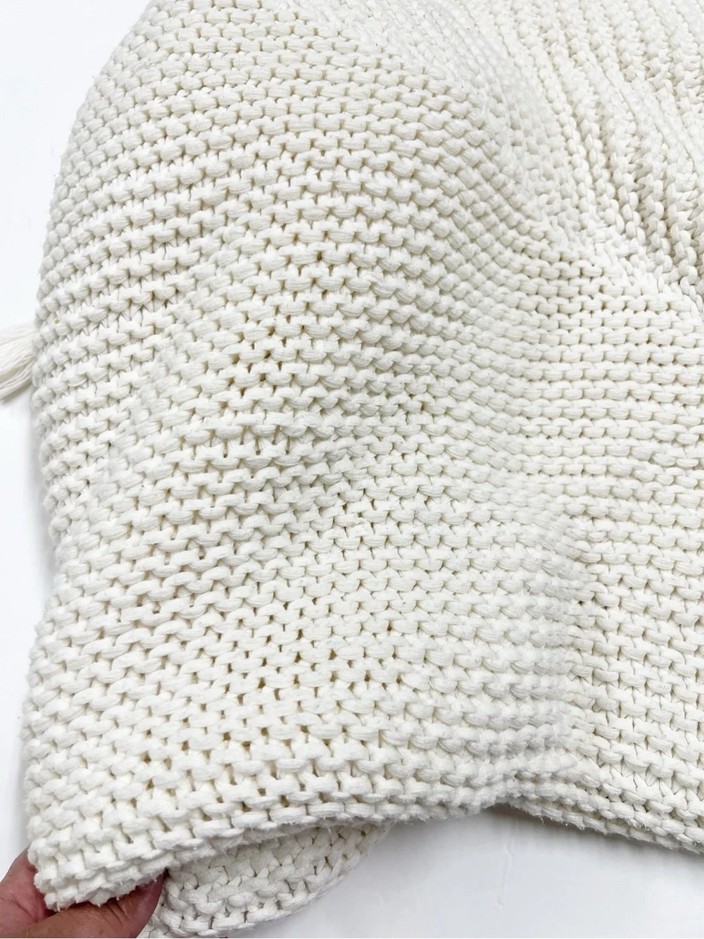 West Elm Home Soft Cream Chunky Knit Braided Fringe Throw Blanket 42